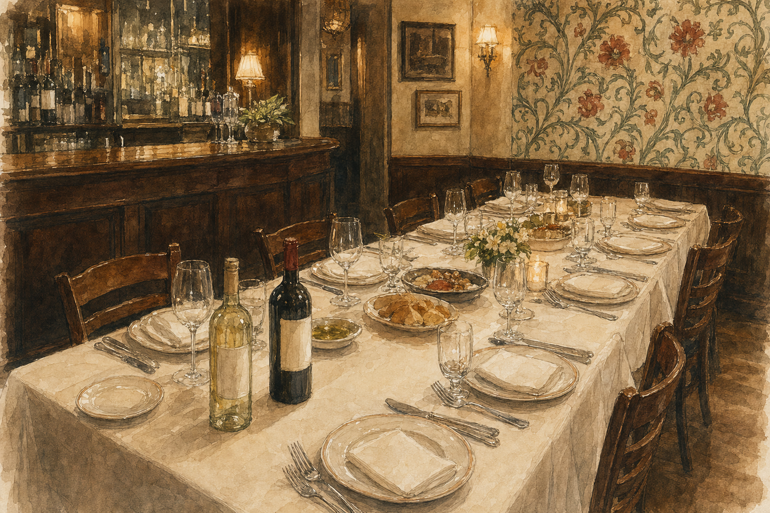 The empty table at Carmela's, before anyone arrives.